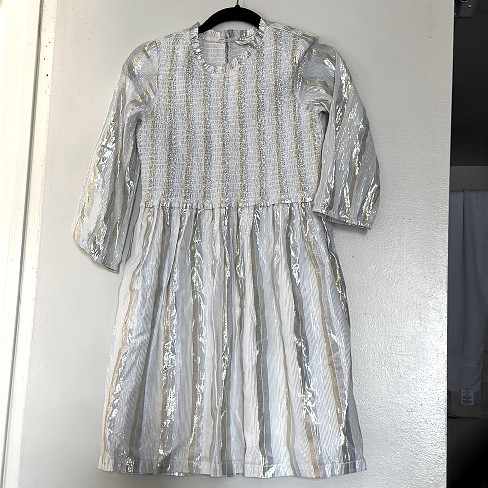 Crewcuts white metallic smocked striped dress
